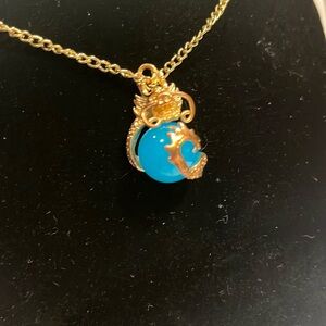 Gold and Blue Dragon Pendant Necklace